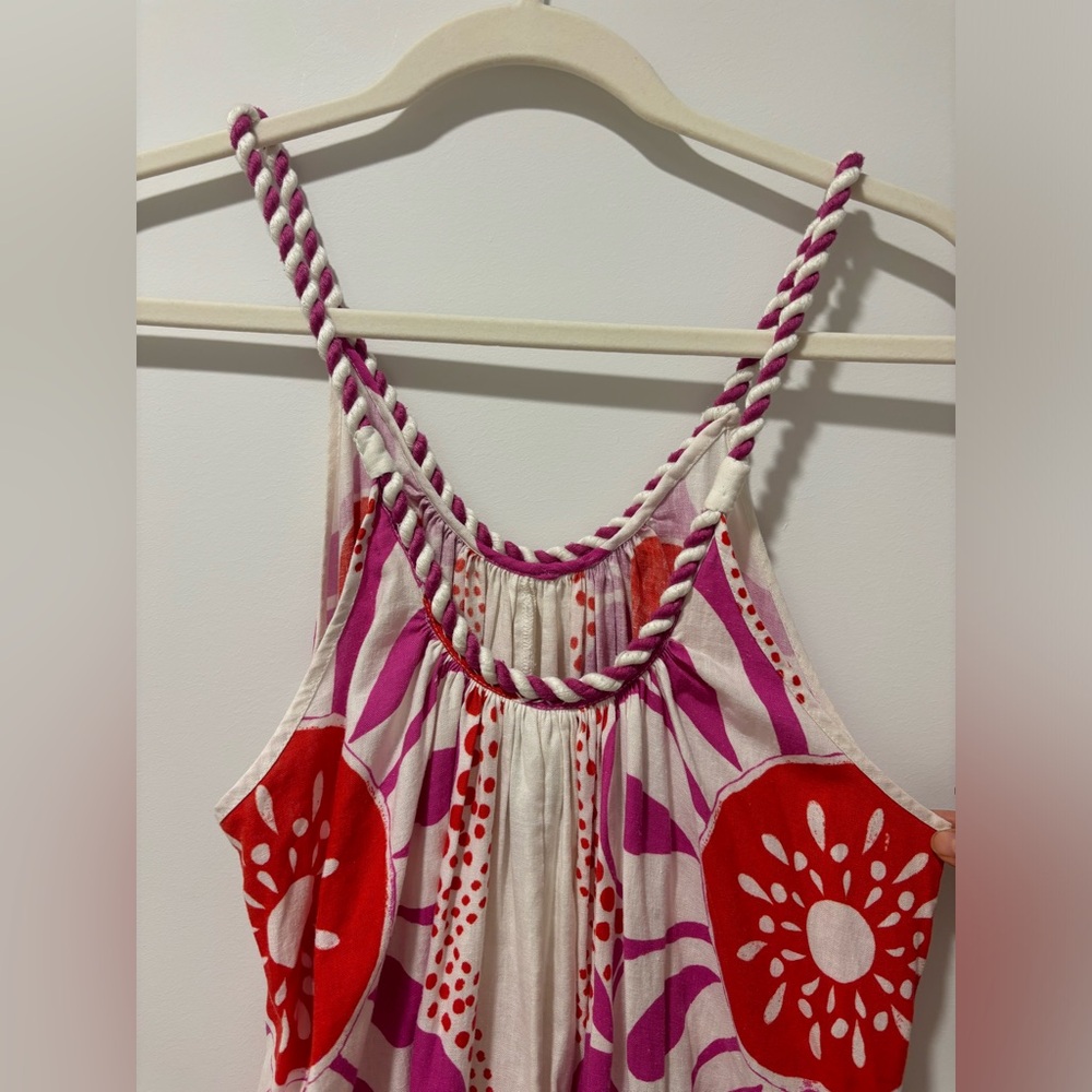 Farm Rio Off-White Maia Pink Floral Linen Blend Wide Leg Scoop Neck Jumpsuit - Picture 10 of 11